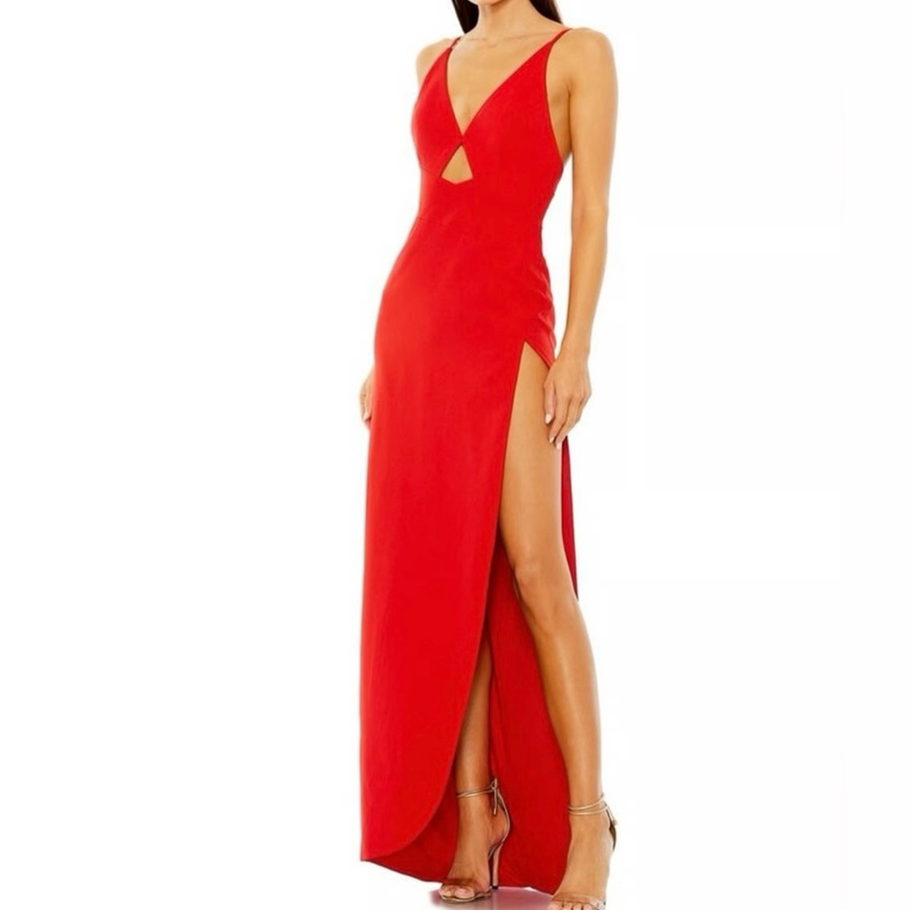 Mac Duggal Red Maxi Dress with Slit